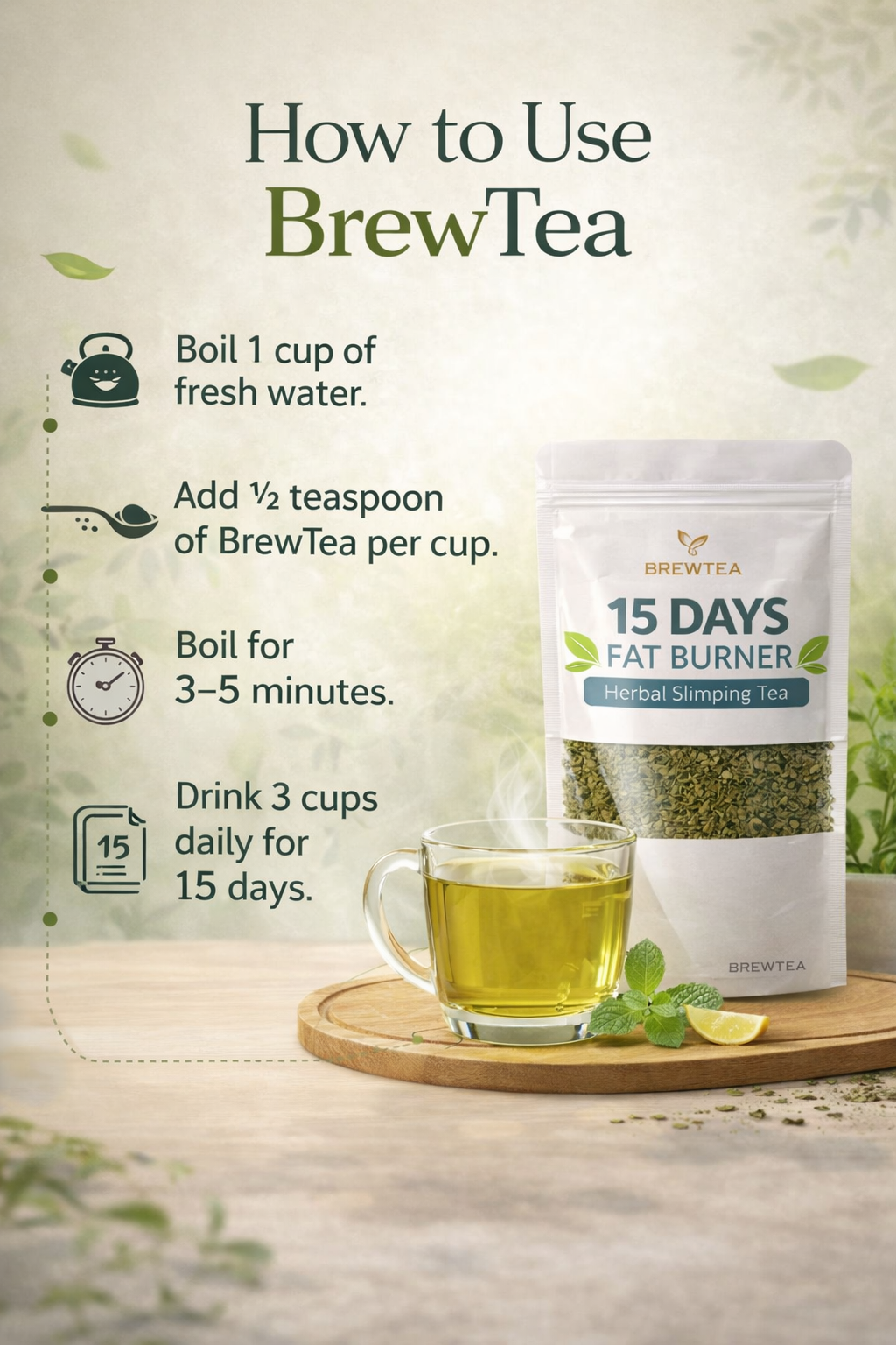 BrewTea Herbal Slim 15-Day Fat Burner Tea + Personalized Nutritionist Diet Plan