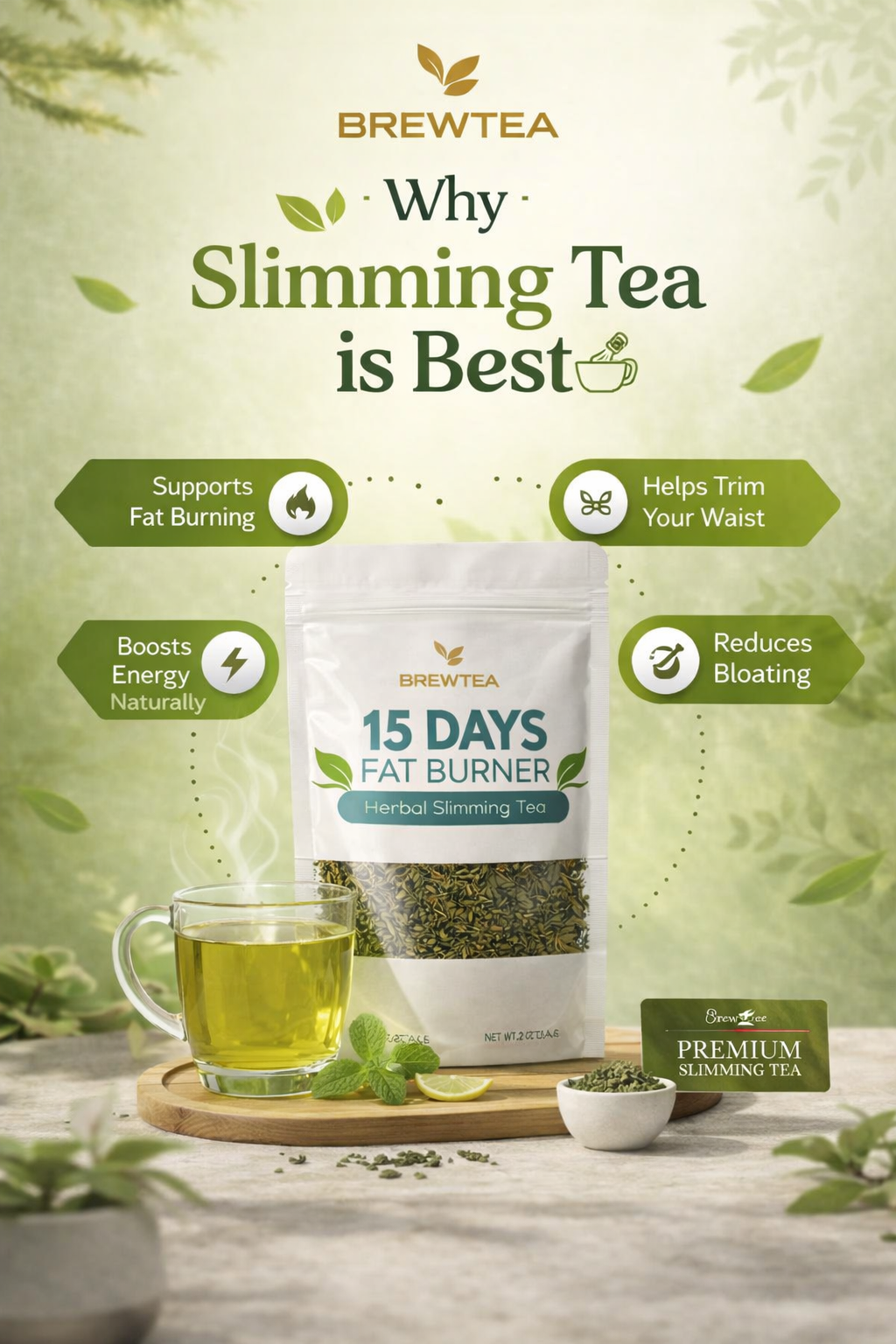 BrewTea Herbal Slim 15-Day Fat Burner Tea + Personalized Nutritionist Diet Plan